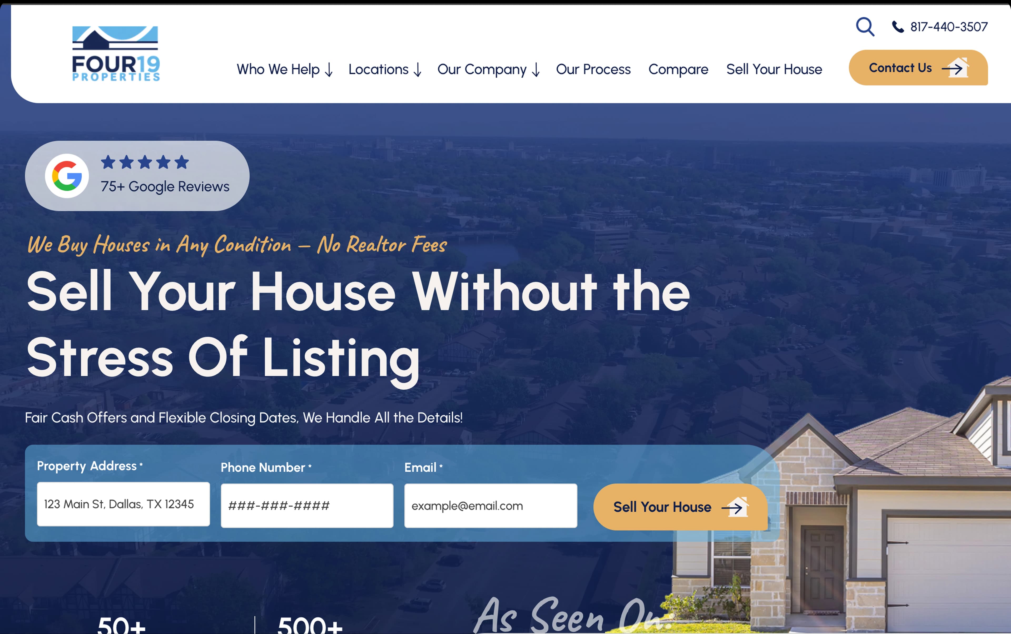 Four 19 Properties — Reibar Marketing Client Website Homepage Four 19 Properties website homepage — Reibar Marketing client success story in Dallas–Fort Worth, TX